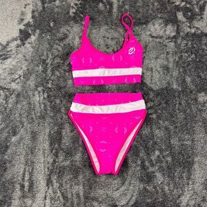 Dixxon Flannel Co Bikini Two Piece Swimsuit Hot Pink White Women's S NWOT